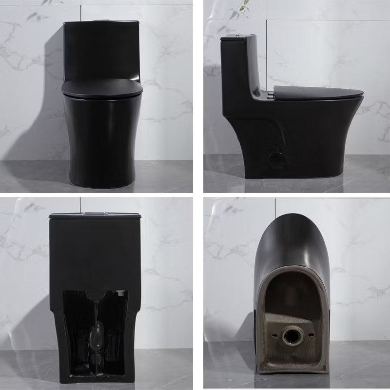 One-Piece Dual-Flush Toilet Bowl – Black, High-Efficiency Flush with Soft-Close Seat 6057-B