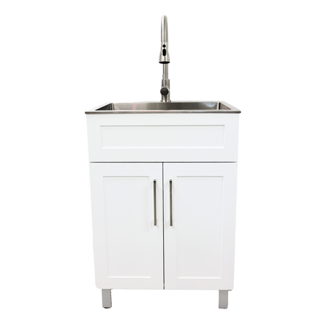 single sink laundry cabinet with faucet