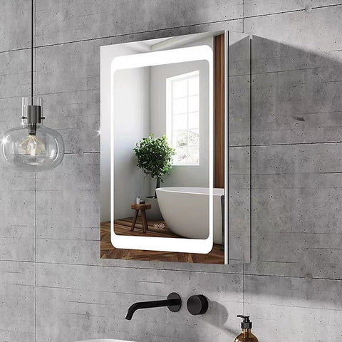 Pure Bath LED Touch Button Control Bathroom Mirror with Storage Cabinet