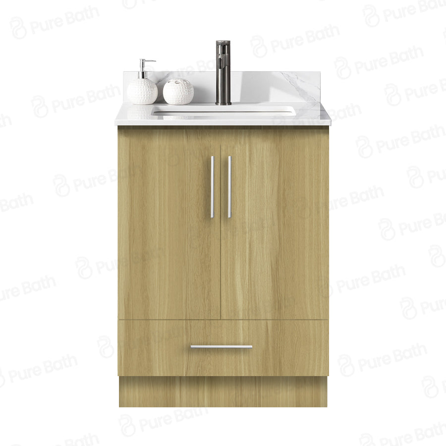 24″ Bathroom Vanity Oak Light (MDF) with Bottom Storage Cabinet. Free Standing