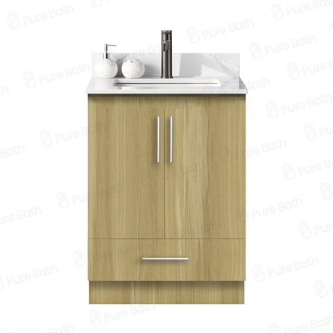 24″ Bathroom Vanity Oak Light (MDF) with Bottom Storage Cabinet. Free Standing