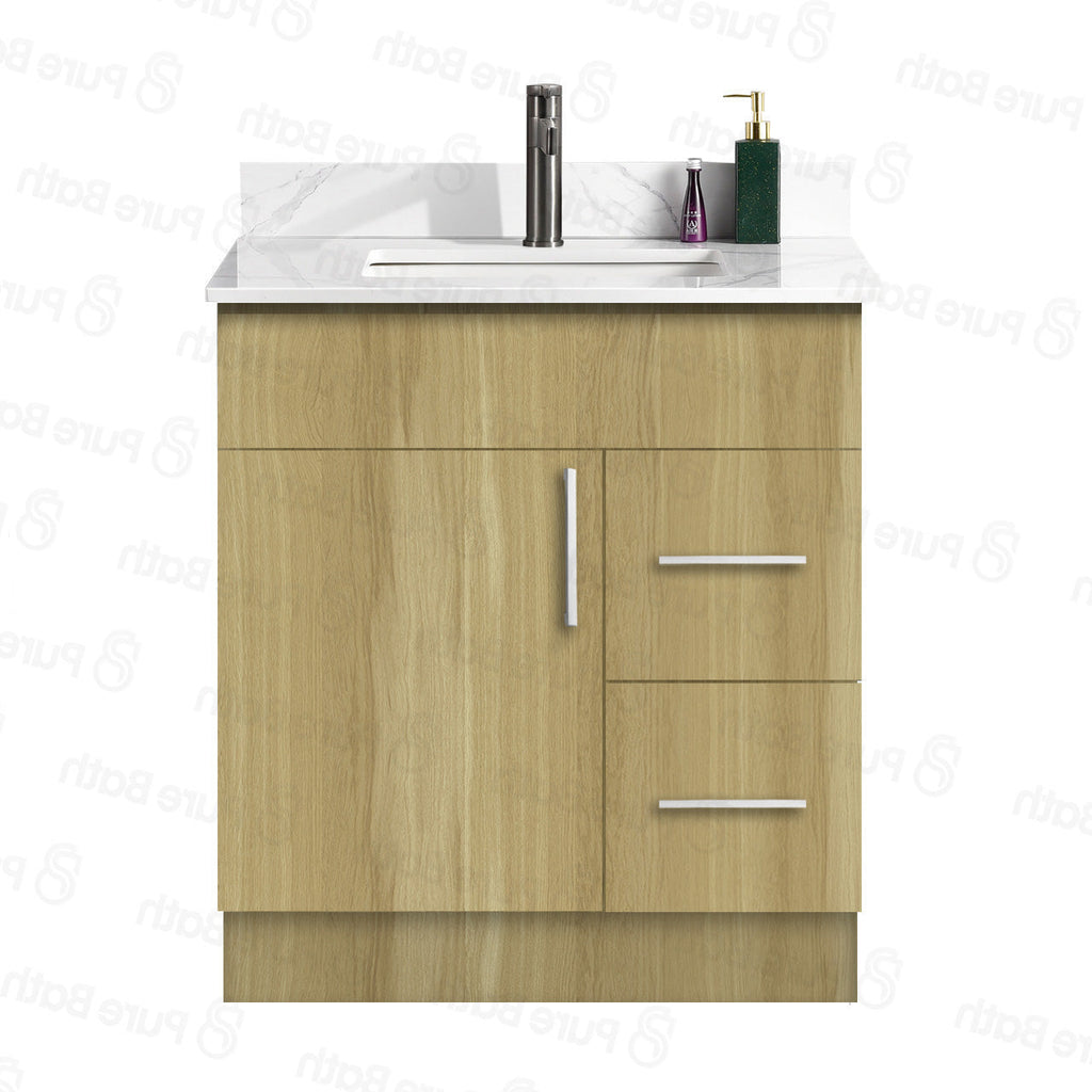 30″ Bathroom Vanity Oak Light (MDF) with Two Side Drawers. Free Standing