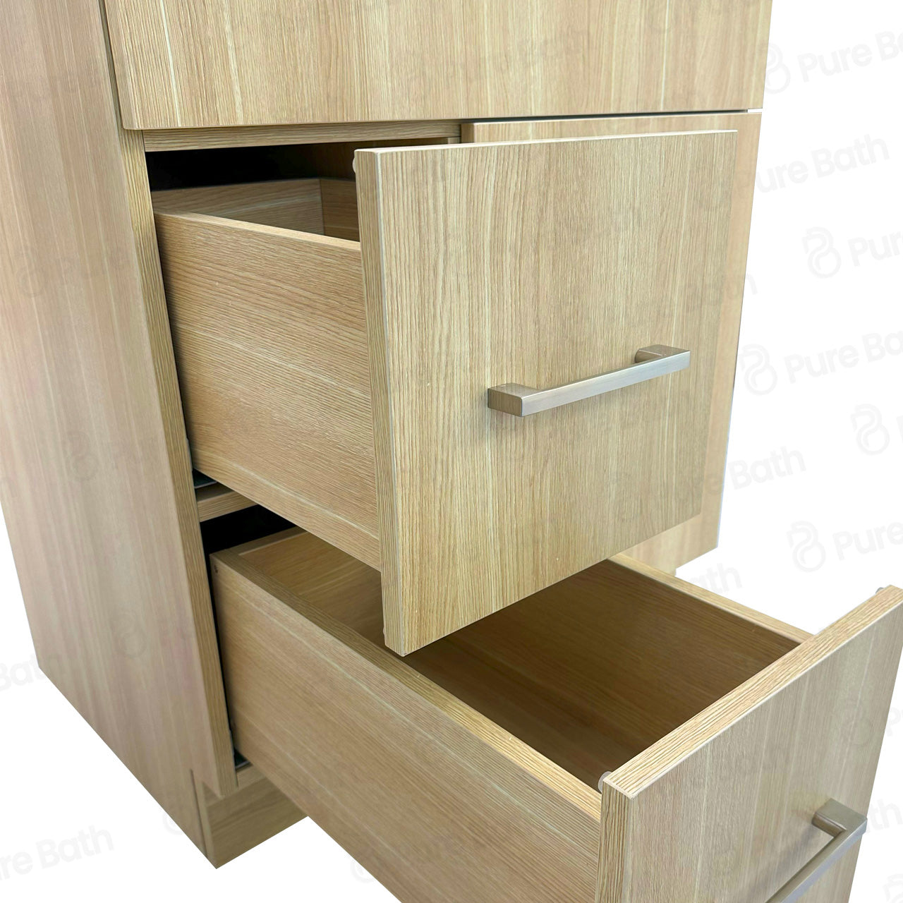 30″ Bathroom Vanity Oak Light (MDF) with Two Side Drawers. Free Standing