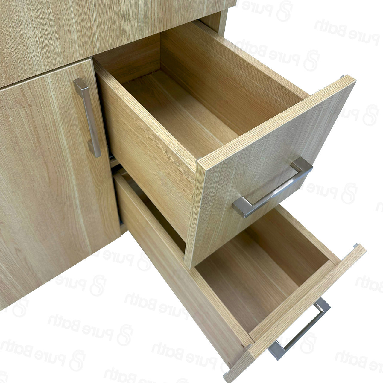 30″ Bathroom Vanity Oak Light (MDF) with Two Side Drawers. Free Standing