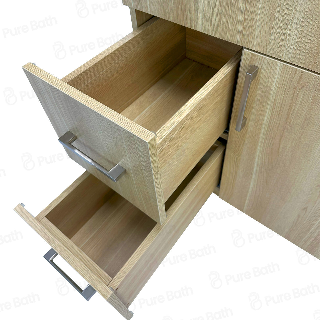 30″ Bathroom Vanity Oak Light (MDF) with Two Side Drawers. Free Standing