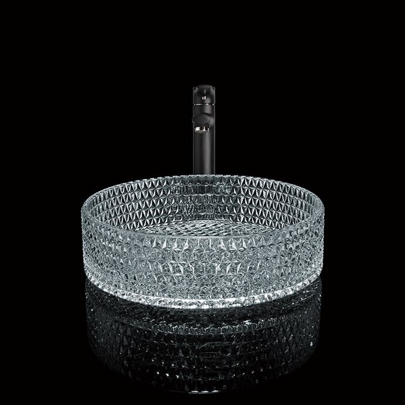 Round Crystal Glass Vessel Sink – Ribbed Transparent Finish 317CL