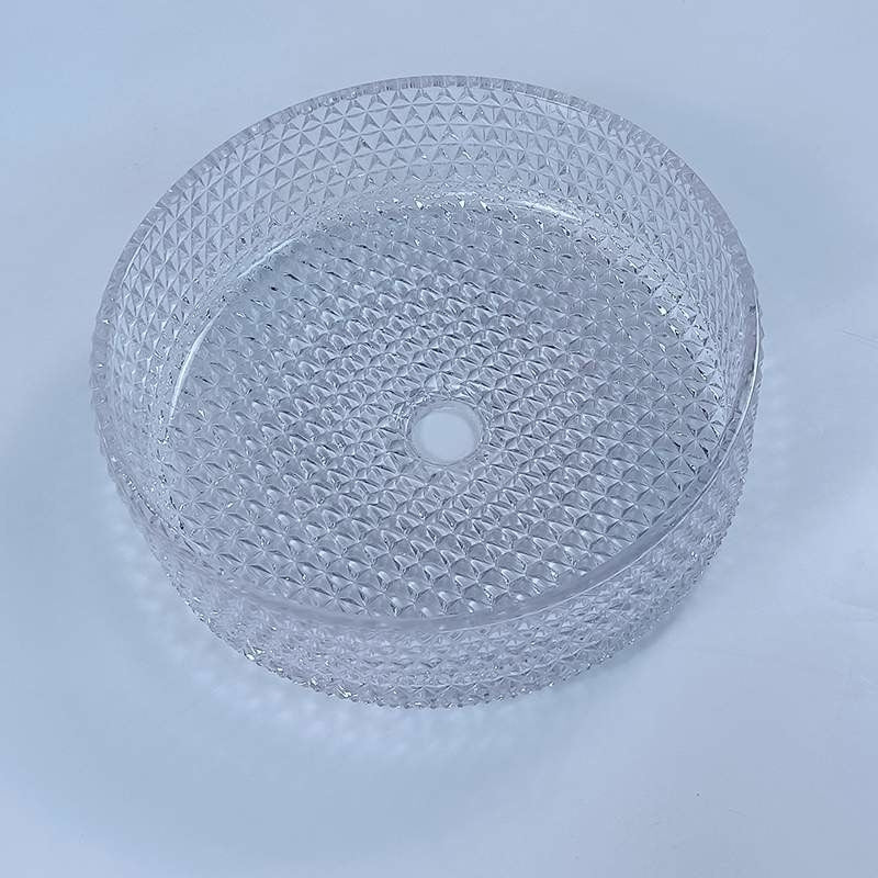 Round Crystal Glass Vessel Sink – Ribbed Transparent Finish 317CL