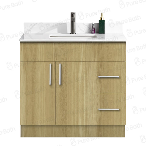 36″ Bathroom Vanity Oak Light (MDF) with Two Side Drawers. Free Standing