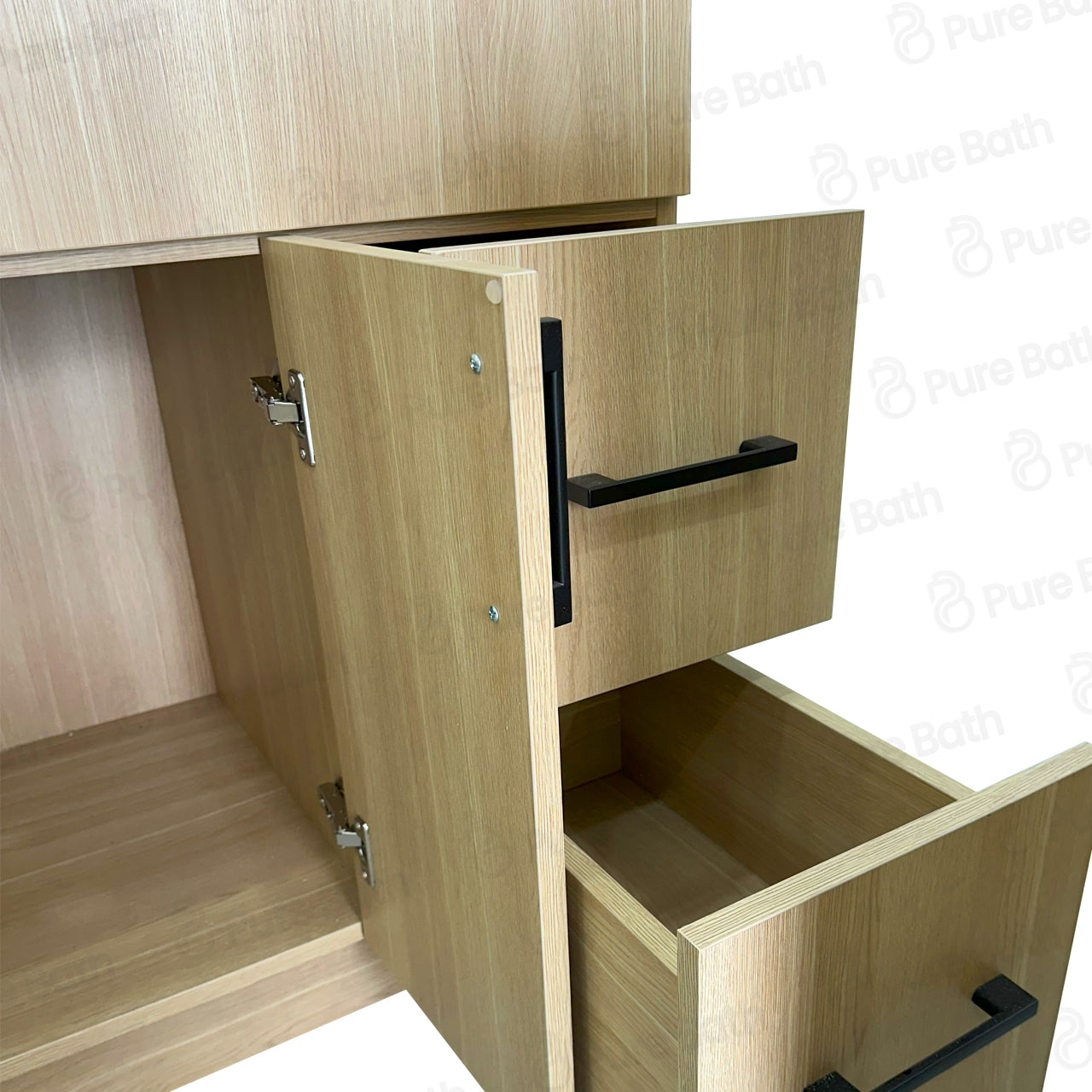 42″ Bathroom Vanity Oak Light (MDF) with Two Side Drawers. Free Standing