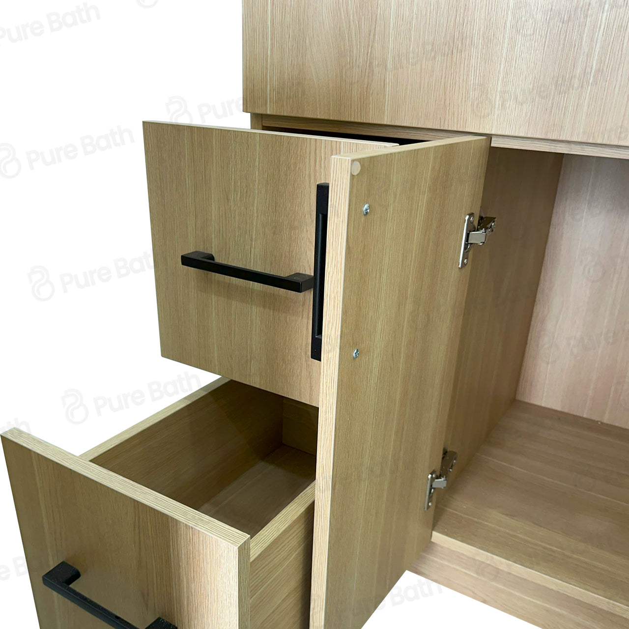 36″ Bathroom Vanity Oak Light (MDF) with Two Side Drawers. Free Standing