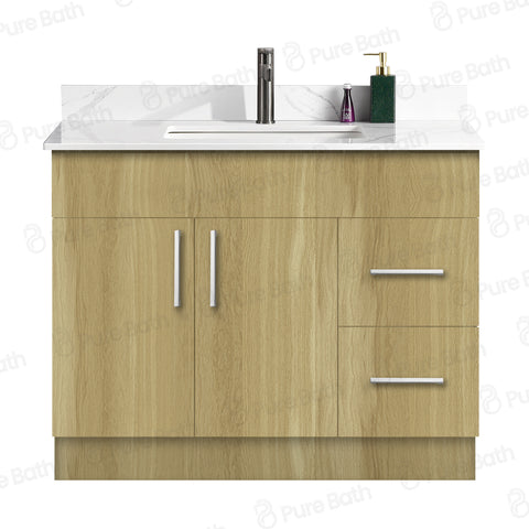 42″ Bathroom Vanity Oak Light (MDF) with Two Side Drawers. Free Standing