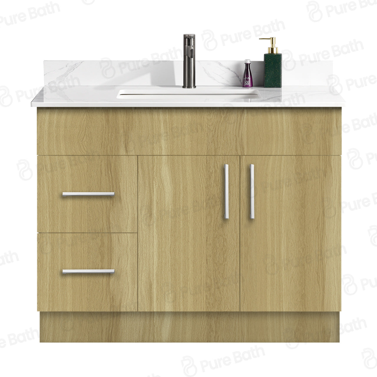 42″ Bathroom Vanity Oak Light (MDF) with Two Side Drawers. Free Standing