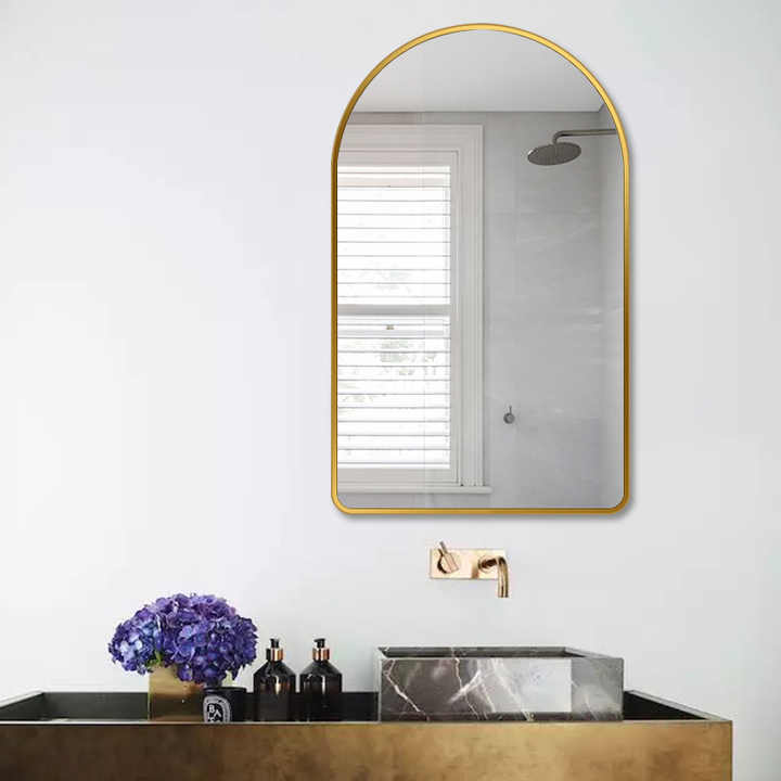 Arch Bathroom Mirror with a Gold Metal Frame. 24"x36"