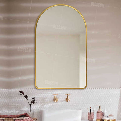 Arch Bathroom Mirror with a Gold Metal Frame. 24"x36"