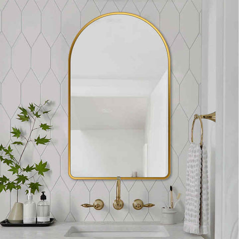 Arch Bathroom Mirror with a Gold Metal Frame. 24"x36"