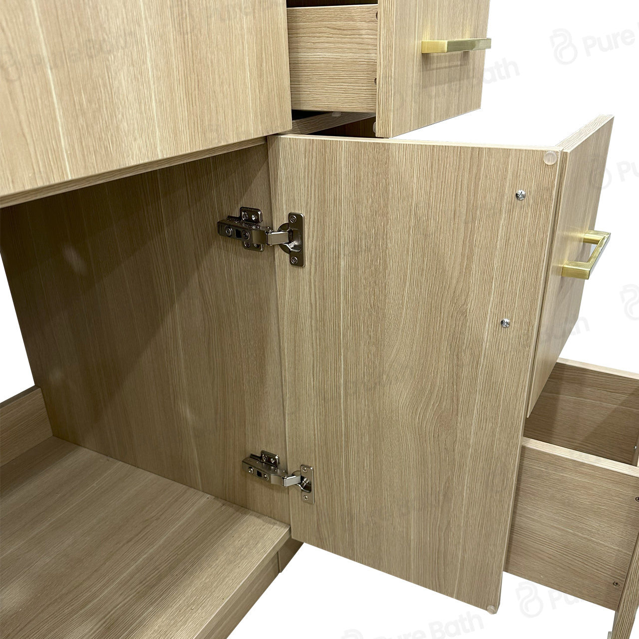 48″ Bathroom Vanity Oak Light (MDF) with Six Drawers on Each Side. Free Standing