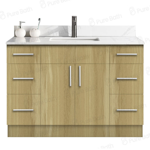 48″ Bathroom Vanity Oak Light (MDF) with Six Drawers on Each Side. Free Standing