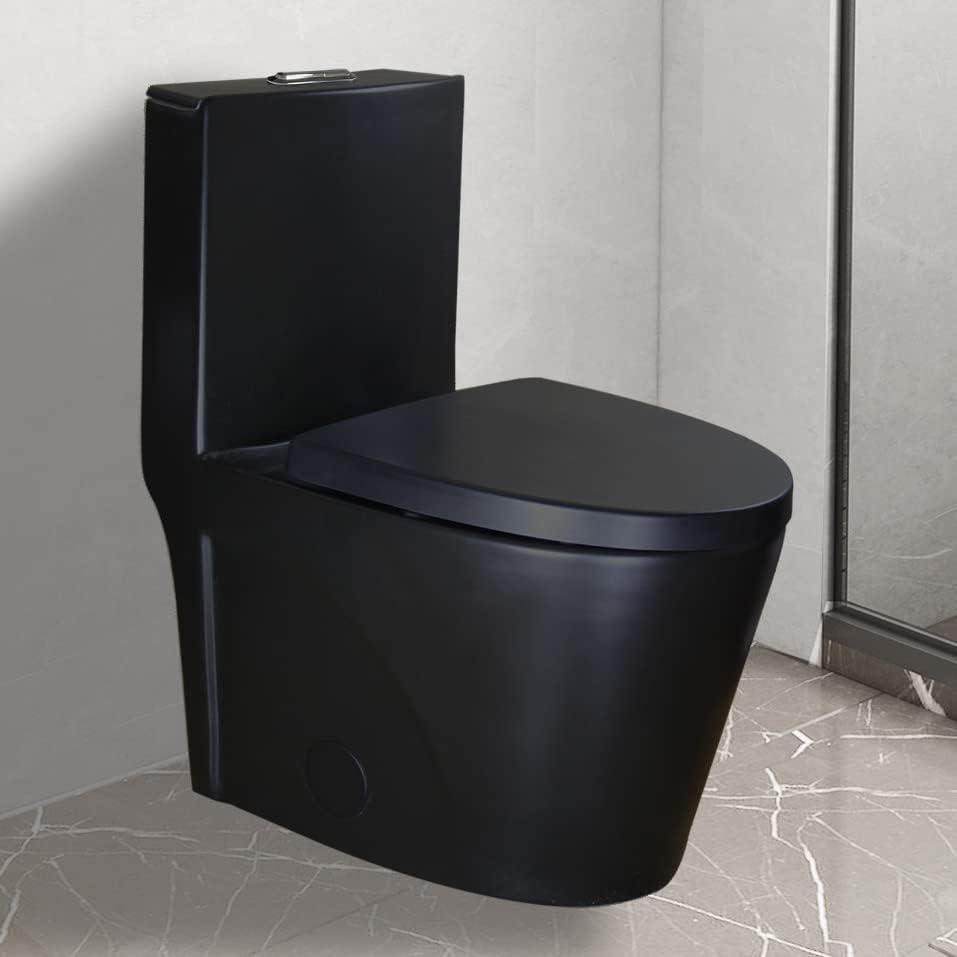 One-Piece Toilet Bowl 0382MB – Black, High-Efficiency Dual Flush with Soft-Close Seat