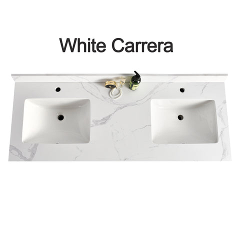 Countertop 61" x 22.5" White Carrera Double Sink