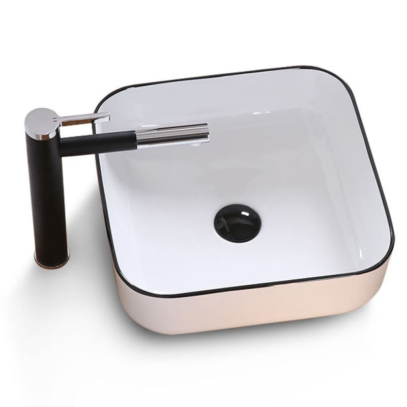 Square Ceramic Vessel Sink – White with Black Rim 2258WB