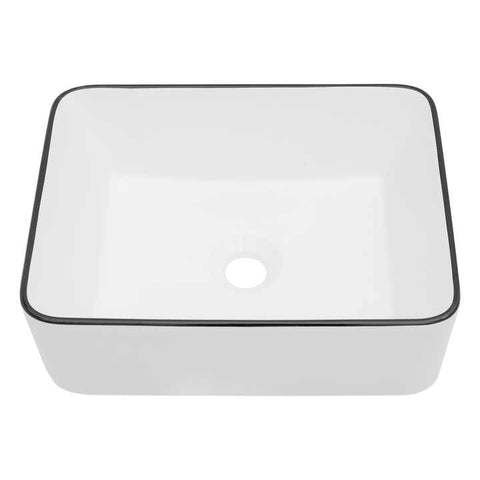 Rectangular Ceramic Vessel Sink – White with Black Trim 8032WB