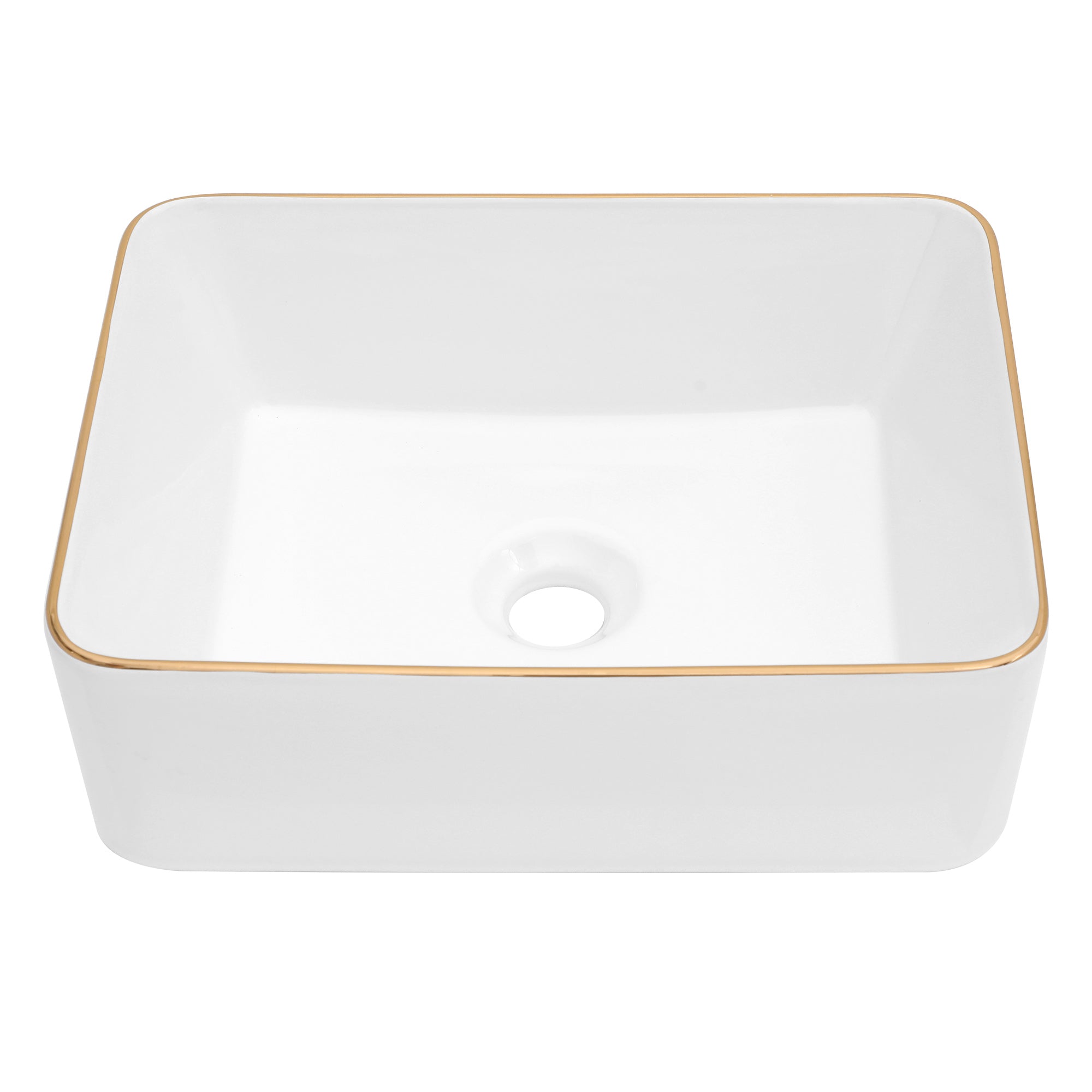 Rectangular Ceramic Vessel Sink – White with Gold Trim 8032WG