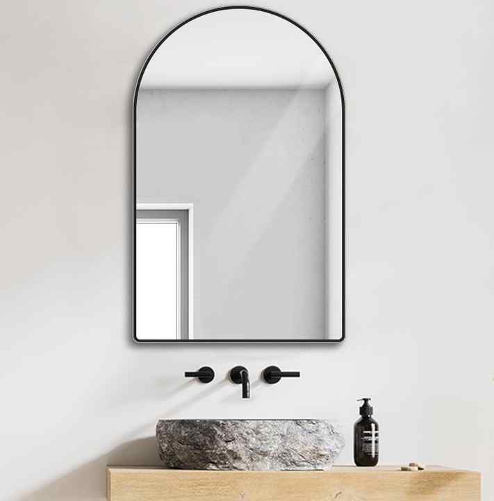 Arch Bathroom Mirror with a Black Metal Frame. 24"x36"