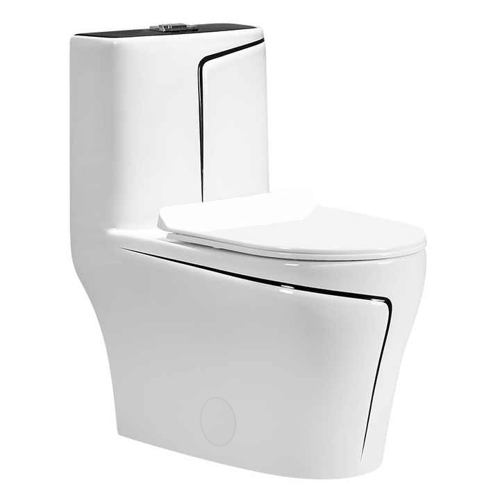 One-Piece Toilet Bowl 8676WB – White/Black, High-Efficiency Dual Flush with Soft-Close Seat