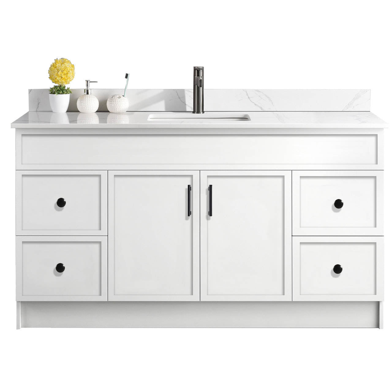 60″ Bathroom Vanity (HDF). Single Sink. Slim Shaker. Free Standing