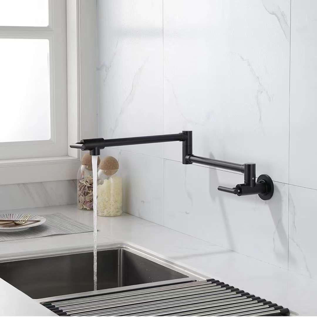 Wall-Mounted Pot Filler Faucet, Folding, Extendable, with Dual Handles CM2205