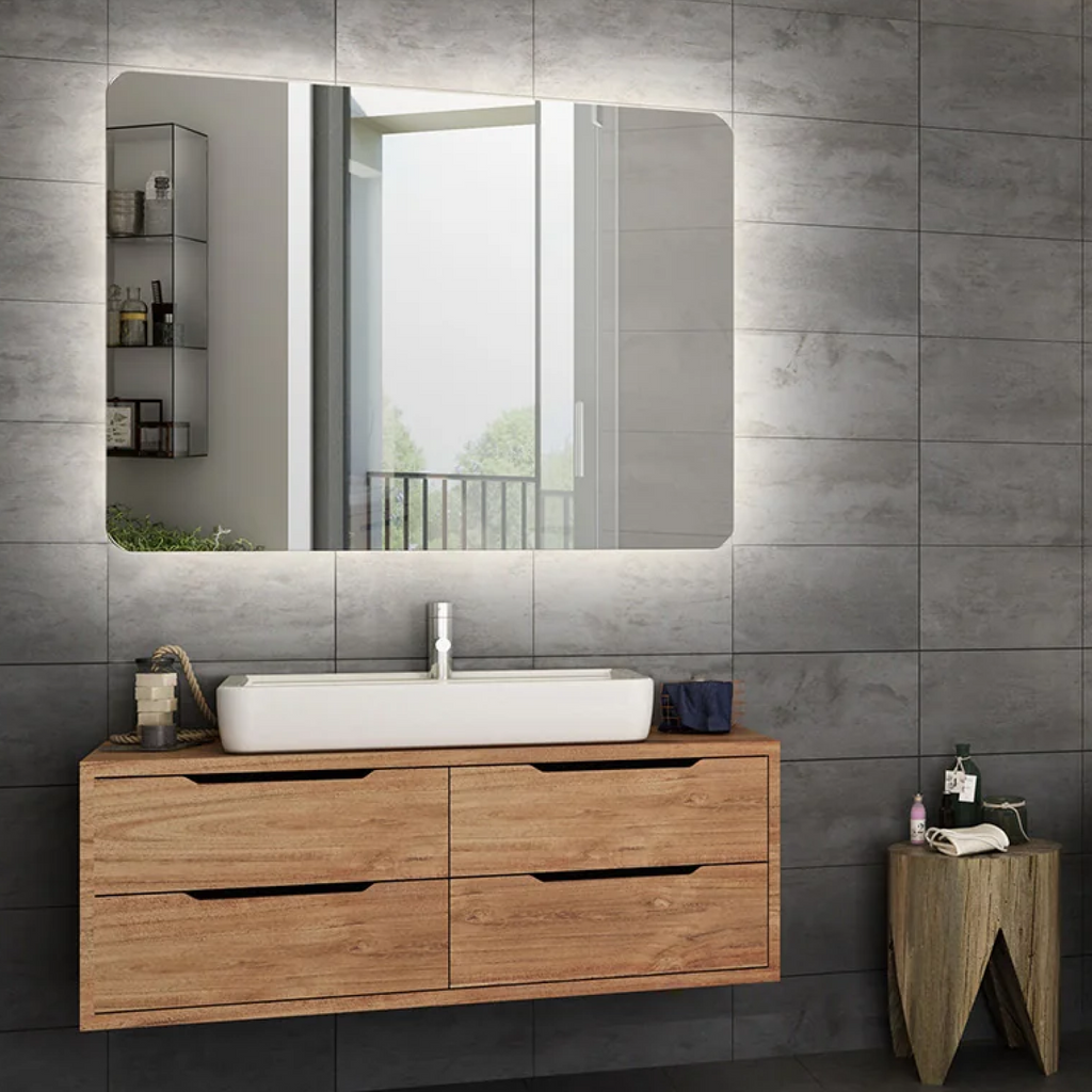 Pure Bath LED Anti-Fog Touch Sensor Bathroom On-Wall Rectangle Frameless Mirror