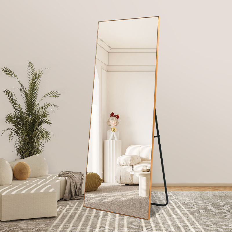 Floor-Standing Mirror with Metal Frame (Gold). 71"X32"