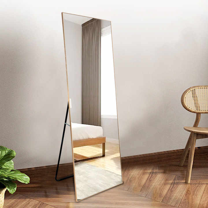 Floor-Standing Mirror with Metal Frame (Gold). 71"X32"