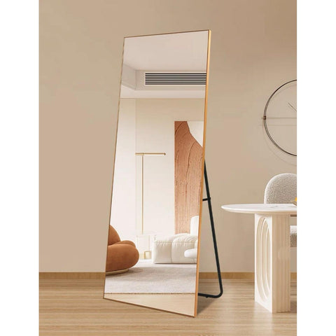 Floor-Standing Mirror with Metal Frame (Gold). 71"X32"