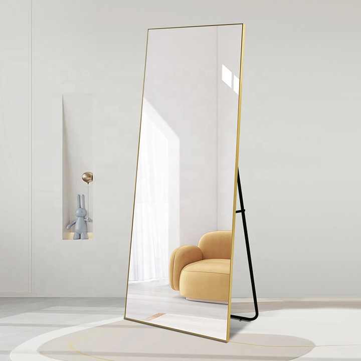 Floor-Standing Mirror with Metal Frame (Gold). 71"X32"