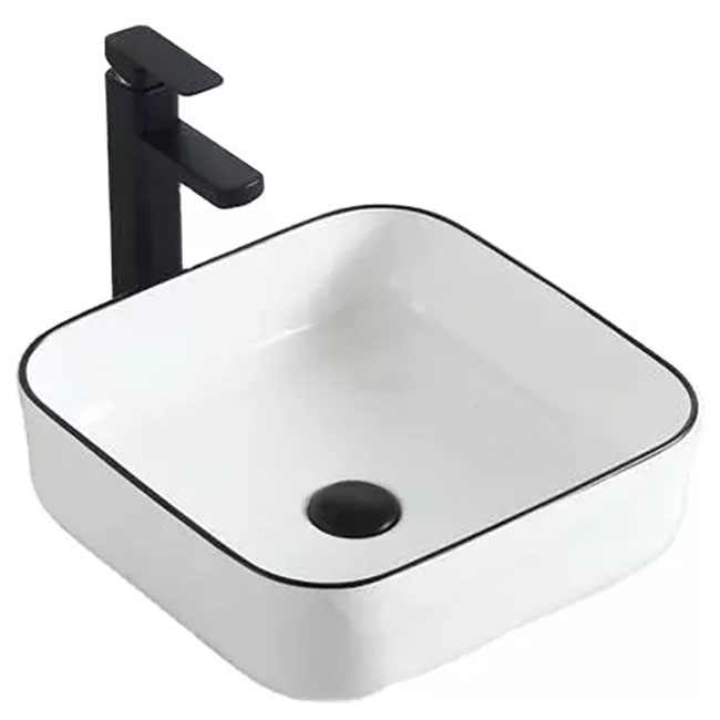 Square Ceramic Vessel Sink – White with Black Rim 2258WB