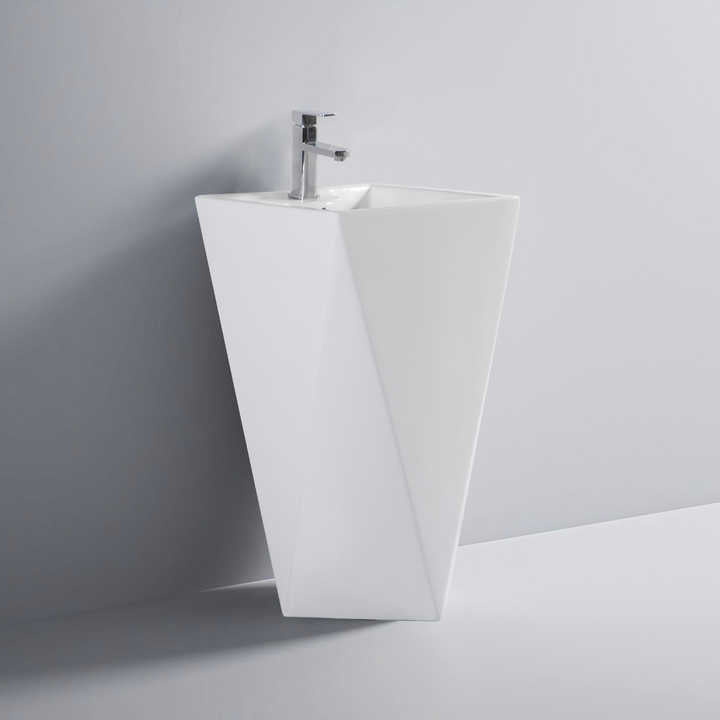 Geometric Pedestal Sink – White Modern Design LT-003B