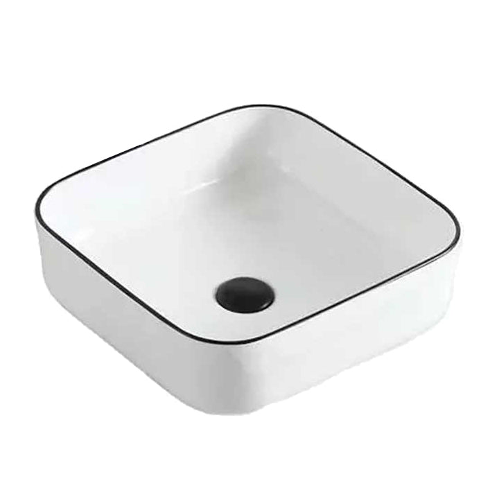 Square Ceramic Vessel Sink – White with Black Rim 2258WB