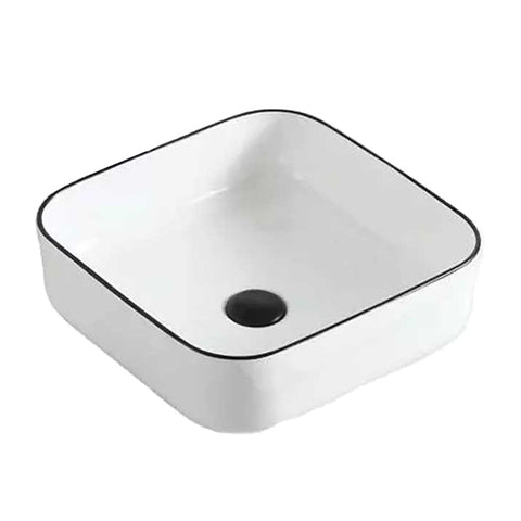 Square Ceramic Vessel Sink – White with Black Rim 2258WB