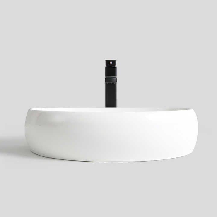 Round Ceramic Vessel Sink – Elevated Edge Design, White Finish 9030B