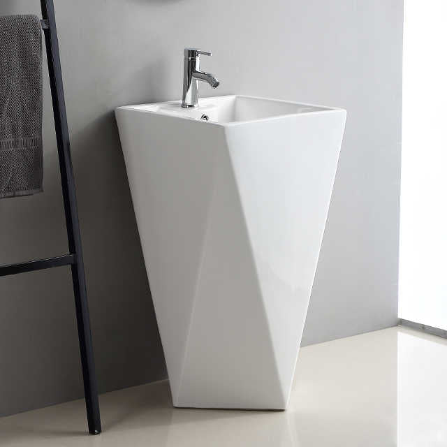 Geometric Pedestal Sink – White Modern Design LT-003B