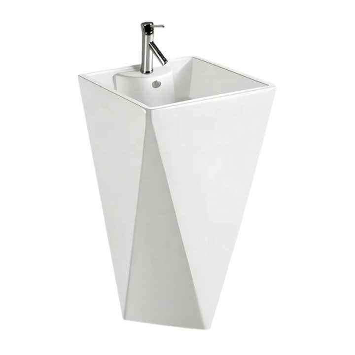 Geometric Pedestal Sink – White Modern Design LT-003B