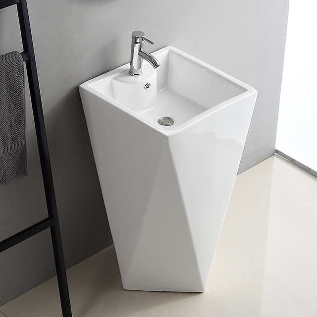 Geometric Pedestal Sink – White Modern Design LT-003B