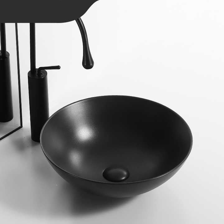 Round Ceramic Vessel Sink – Matte Black Finish 1065B