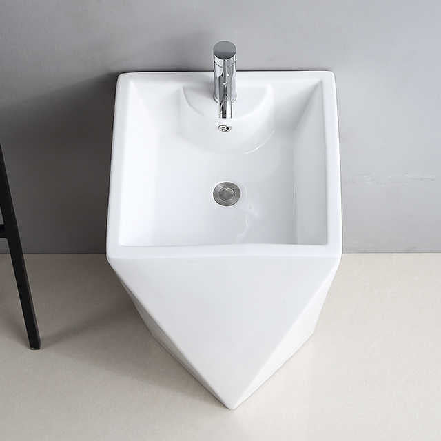 Geometric Pedestal Sink – White Modern Design LT-003B