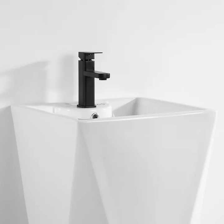 Geometric Pedestal Sink – White Modern Design LT-003B