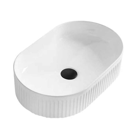 Oval Ceramic Vessel Sink – Fluted Design, White Finish 9744