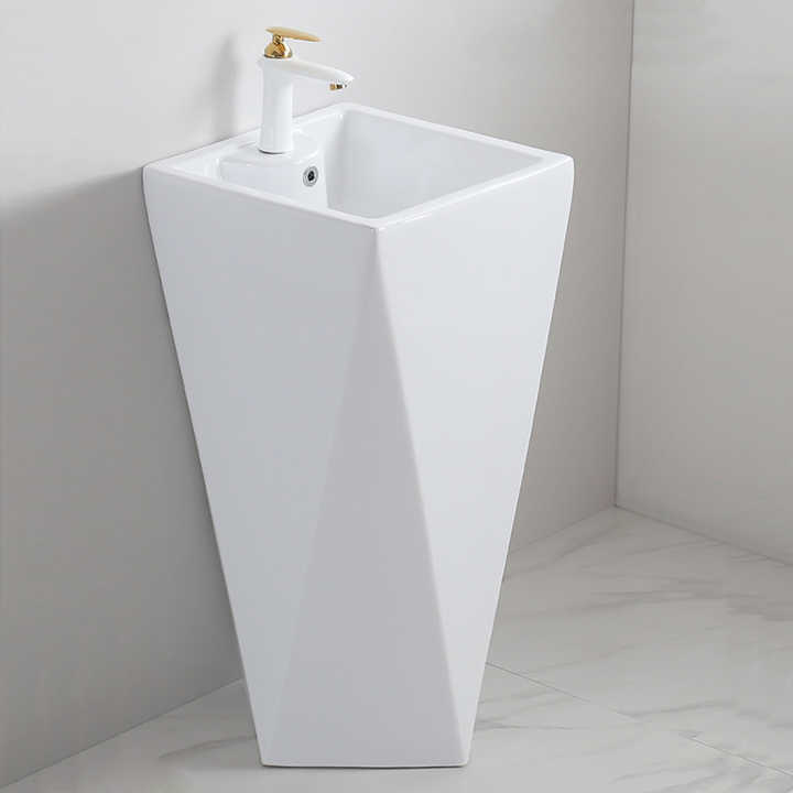 Geometric Pedestal Sink – White Modern Design LT-003B