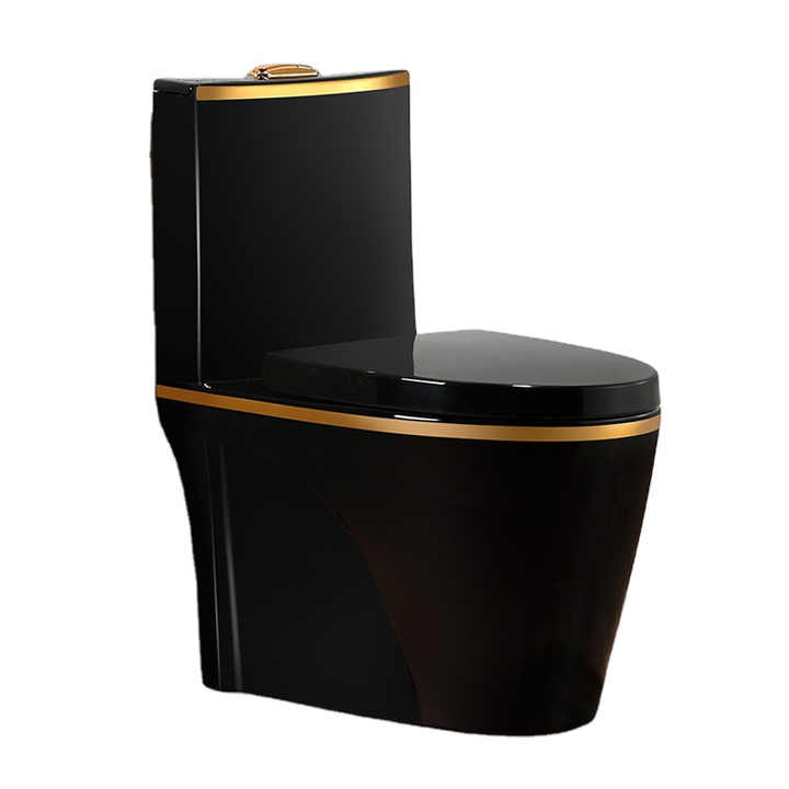 One-Piece Toilet Bowl 8616BG – Black/Gold, High-Efficiency Dual Flush with Soft-Close Seat