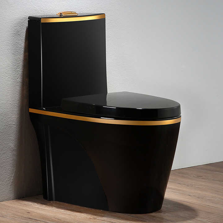 One-Piece Toilet Bowl 8616BG – Black/Gold, High-Efficiency Dual Flush with Soft-Close Seat